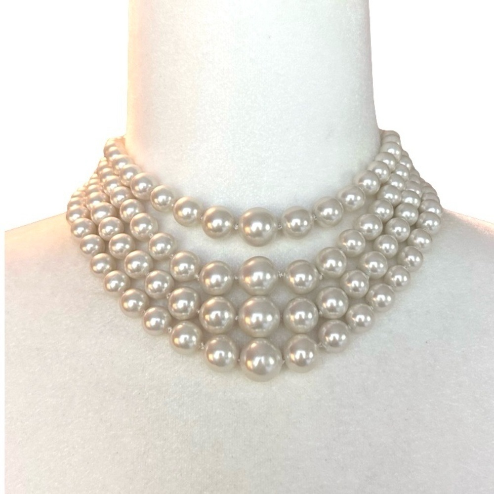 Vintage 4 Strands  of Faux White Pearls 14” Max